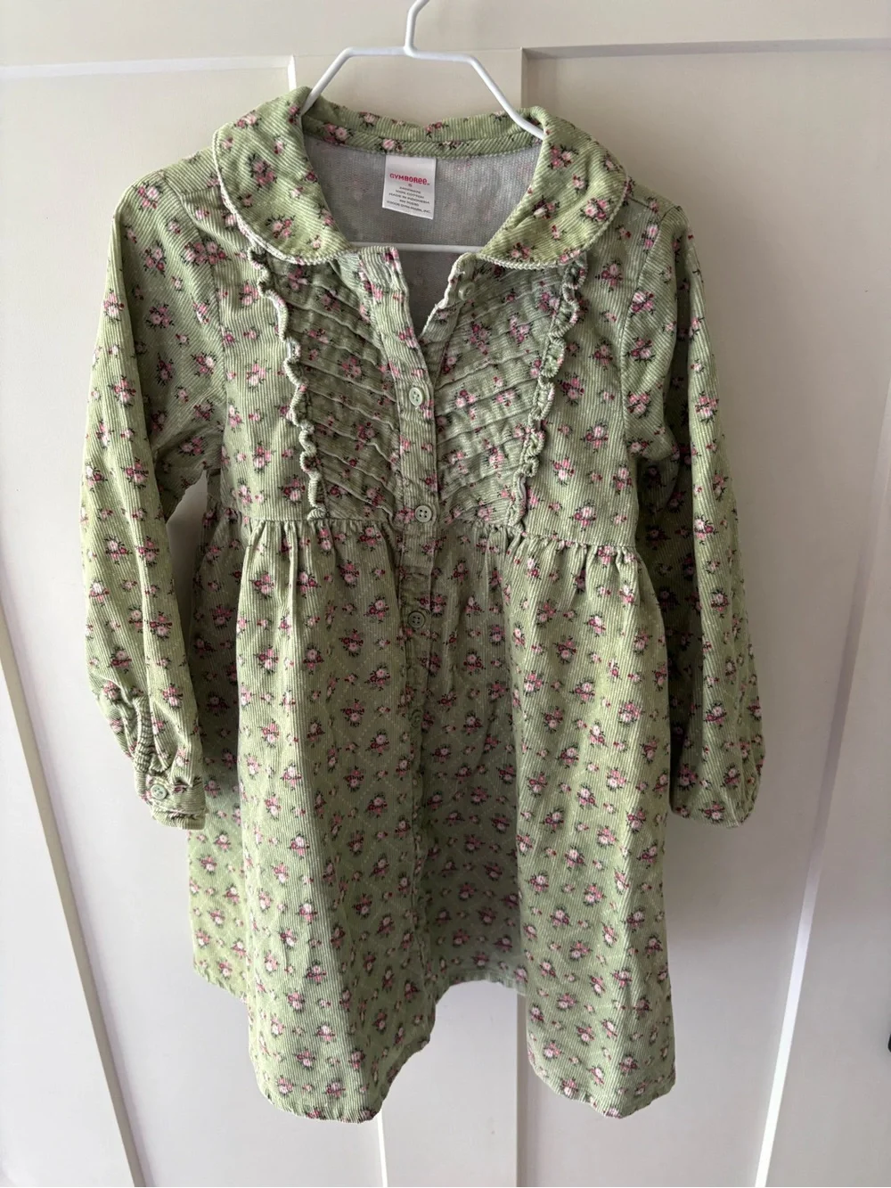 Vintage Gymboree Green Floral Corduroy Fall Dress 5 Girl Detective Line Prarie